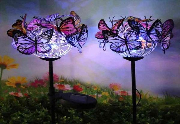 Бытовая уличная лужайка садовая лампа 2 шт. солнечная батарея в форме шара-бабочки водонепроницаемый декоративный светильник для двора G22030870229345494148