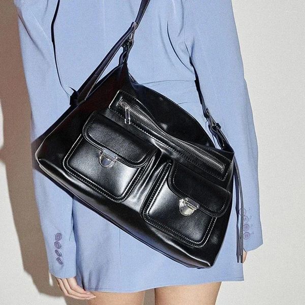Akşam çantaları y2k Koreli Kadınlar Japonya Vintage lüks tasarımcı siyah el çanta estetik zarif çanta çanta omuz baget büyük tote