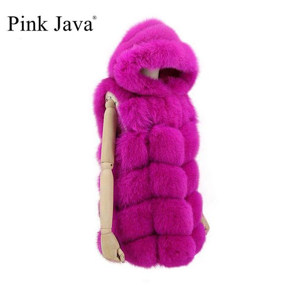 Peles rosa java qc20059 nova chegada feminino casacats inverno jaqueta de pele espessa de gola de pele de raposa real com capuz de capuz com coroa gilet quente