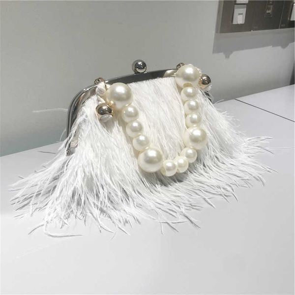 Bolsas de ombro de penas de penas rosa Evening Pearl Handle Chain embreagem para mulheres bolsas e bolsas deveriam cruzar 2023 moda 230426