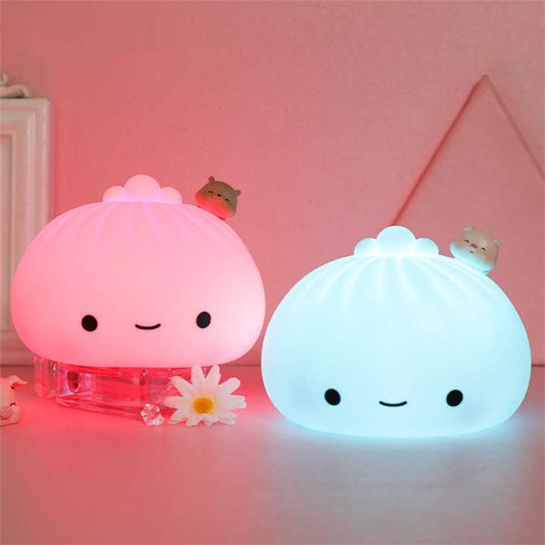 Luci LED per bambini Luce carino panino gnocco cartone animato morbido silicone notte per bambini camera da letto lampada da comodino regali di Natale AA230426