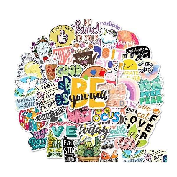 Adesivi per auto 50 pezzi Cancelleria per studenti Inspirational Graffiti Sticker Phone Laptop Skateboard Pack per Lage Guitar Helmet Water Cu Dhkze