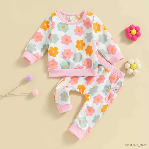 Giyim Setleri Sevimli Çiçek Baskı Bebek Kız Giysileri Sonbahar Toddler Bebek Takım Seti Uzun Kollu Sweatshirt Pantolon 2 PCS Çocuklar Sevimli Kıyafetler R231127