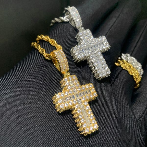 Colar com pingente de cruz de hip hop TopBling grande colar de zircão 18k joias religiosas banhadas a ouro real