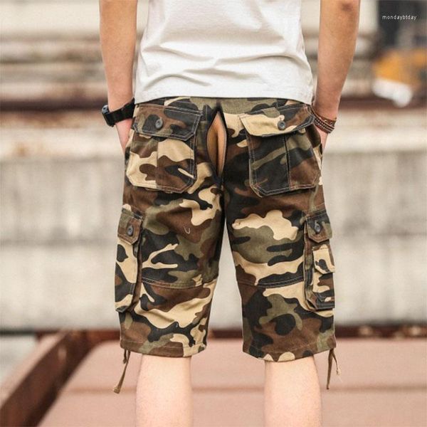 Shorts masculinos calças de praia de verão invisível casual de assento aberto com bolsos