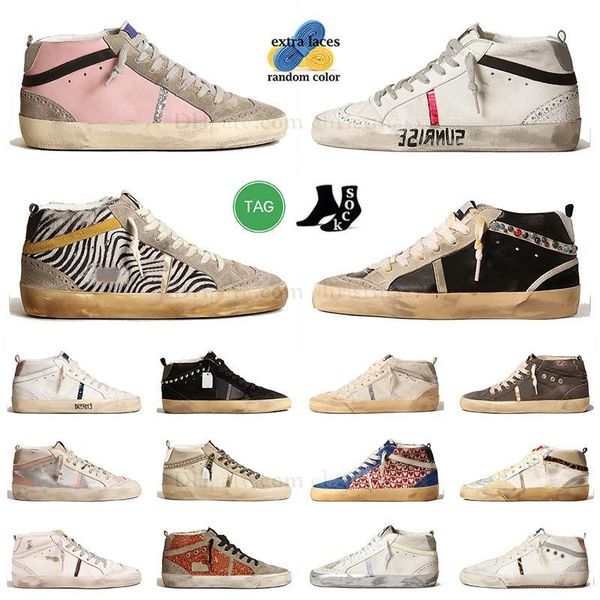 Top hohe Plateau-Designer-Freizeitschuhe Damen Herren Mid Star Plateau-Sneaker aus Nappaleder mit Wildlederstern und Nietenblitz Flache Vintage-Trainer der italienischen Marke