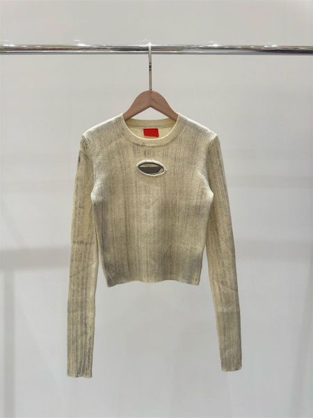 Maglione da donna lavorato a maglia sottile Hole D da donna sexy designer maglioni beige all'uncinetto maglioni autunnali pullover a maniche lunghe ritagliate top vestiti da donna