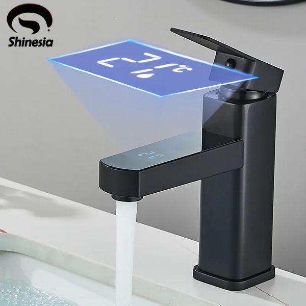Смесители для кухни Shinesia Смеситель для ванной комнаты, раковина, светодиодный цифровой смеситель для температуры, умный кран для холодной воды на палубе 231127