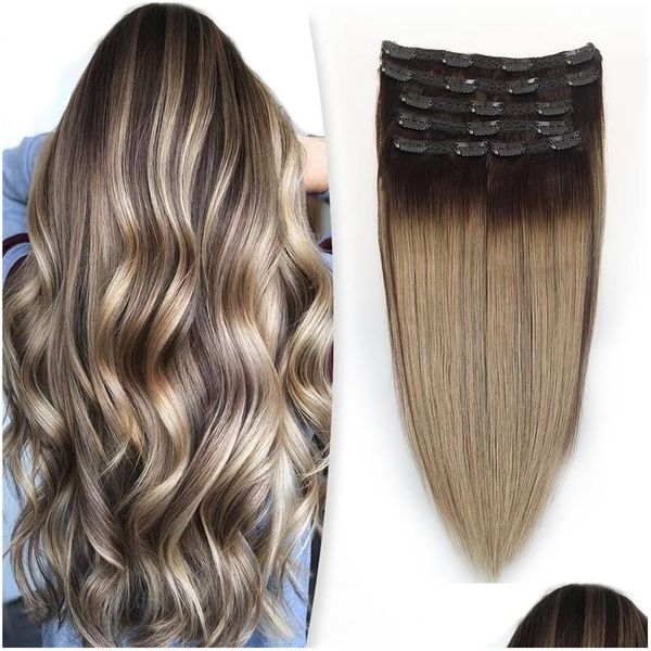 Clip-in/on-Haarverlängerungen in menschlicher hochwertiger 100 g Yage-Ombre-Farbe, gerade, natürliche Verlängerung mit doppeltem Dn W220401, Drop-Lieferung, P Dh60Y