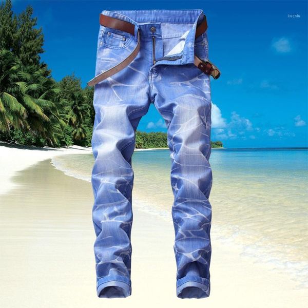 Jeans da uomo eleganti pantaloni in denim lavato slim dritti con vestibilità regolare taglia 29 (Sky Bule)