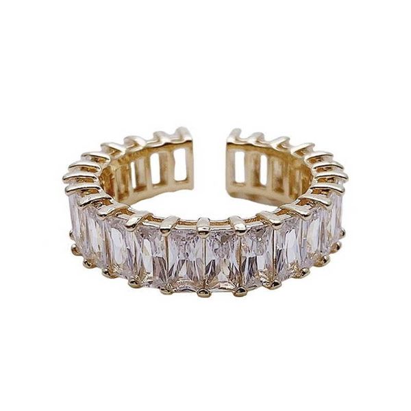 Anelli a fascia Elegante strass quadrato Zircone Anello aperto regolabile Lusso color oro Rame Anelli di nozze in metallo per le donne Gioielli di moda AA230426