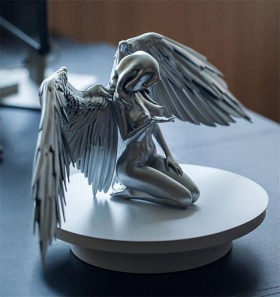 Estatuetas em miniatura asas de anjo prateadas, artesanato em resina, enfeites de mesa, jardim, decoração de casa, cabochão de anjo 2201131264884