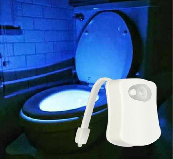 8 16 Farben LED-Toiletten-Nachtlicht, bewegungsaktiviert, lichtempfindlich, Dämmerung bis Morgengrauen, batteriebetriebener Lampenkörper, Ein-Aus-Sitzsensor, PIR 1042627