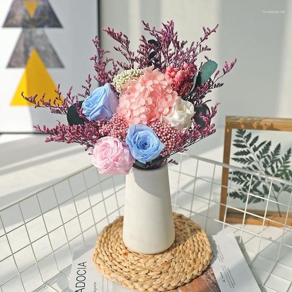 Fiori decorativi Immortal Real Rose Bouquet di fiori secchi naturali Reed Light Luxury Living Room Decoration Fidanzata Regalo di compleanno