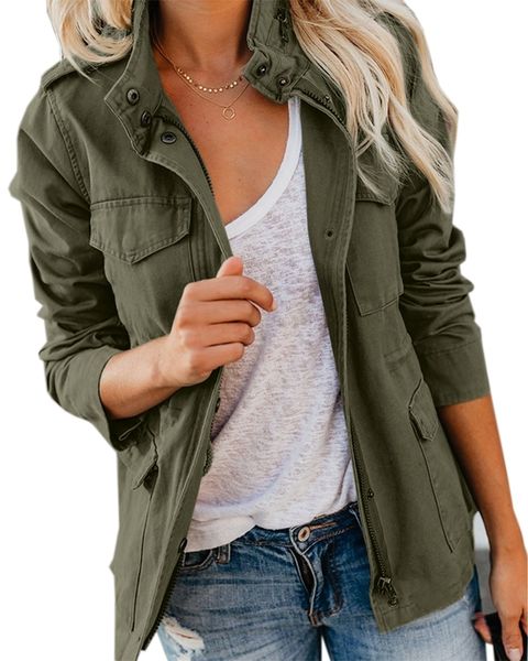 Damenjacken Frauen Reißverschlussjacke Herbst Weibliche Oberbekleidung Langarm Lässig Streetwear Mantel Windjacke Anorak Stehkragen Militärjacken 230427