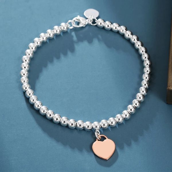 Braccialetti a catena classici a forma di cuore per le donne Catene a sfera S925 Bracciale in argento sterling Gioielli regalo Fidanzata 231127