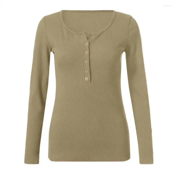 Camicette da donna T-shirt da donna a costine T-shirt a maniche lunghe con scollo a V elegante Top pullover elastico slim fit per un look alla moda