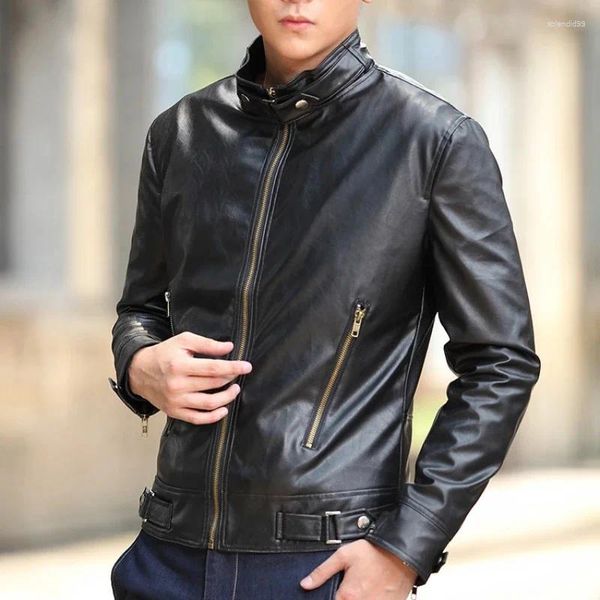Мужские куртки 2023, весенне-осенняя мужская куртка, облегающее красивое мотоциклетное пальто из искусственной кожи, молодежное тонкое пальто