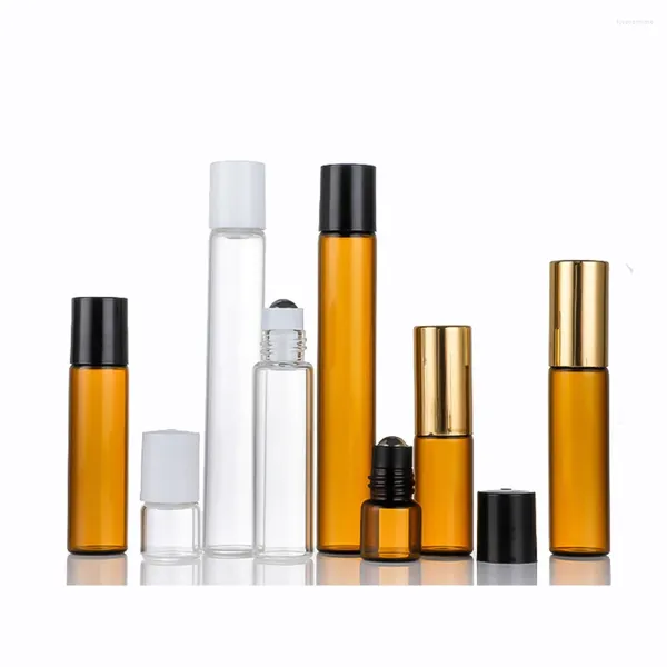 Bottiglie di stoccaggio 20 pezzi 2 ml 3 ml 5 ml 10 ml Rotolo di vetro ambrato su bottiglia a rullo con rulli a sfera per oli essenziali Profumo riutilizzabile