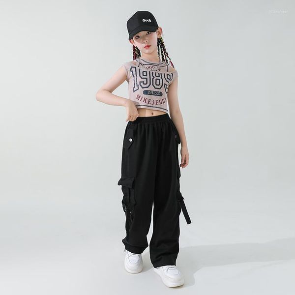 Bühnenkleidung Kinder Coole Mode Ballsaal Hip Hop Tanzen Outfits T-Shirt Crop Top Cargo Pants Jazz Dance Kostüm Kleidung für Mädchen