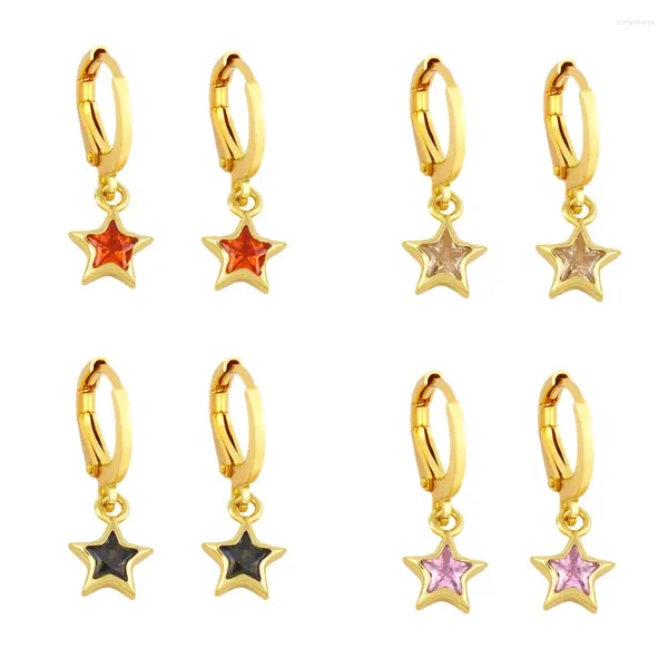Серьги-кольца, трендовые милые маленькие серьги с пятиконечной звездой для женщин и девочек, инкрустированные цирконом, блестящие Pendientes, модные позолоченные ювелирные изделия