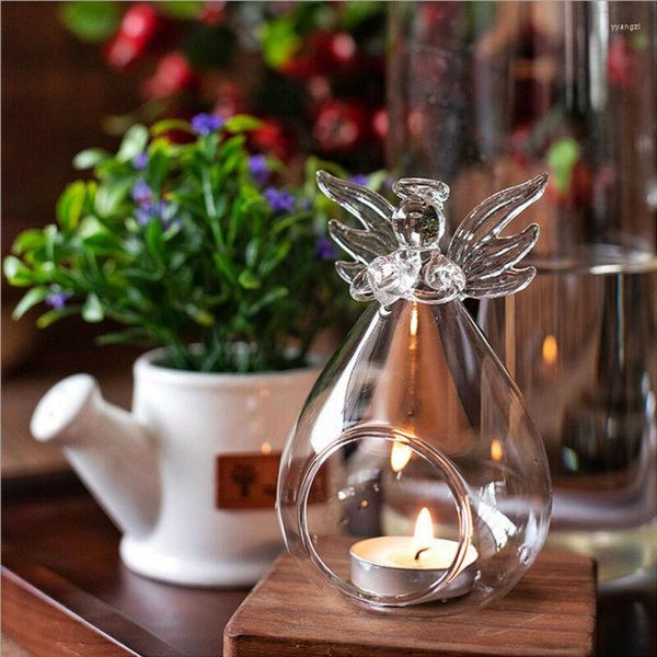 Titulares de vela Angel Glass Crystal Clear Classic Hanging Tea Light Home Decor Home Candlestick Hollow 2023