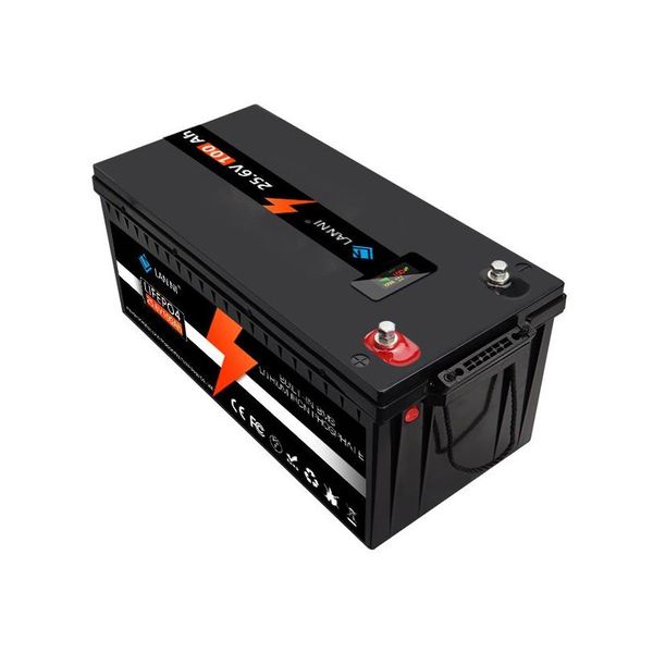 Batterie per veicoli elettrici Batteria al litio Lifepo4 24V 100Ah con display di tensione Bms adatto per barche Carrelli da golf Carrelli elevatori Solare En Oto3U