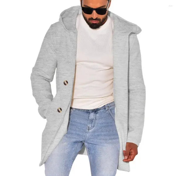 Giacche da uomo Cappotto spesso da uomo Caldo doppiopetto con cappuccio e tasche Giacca cardigan dal taglio ampio di media lunghezza per l'autunno