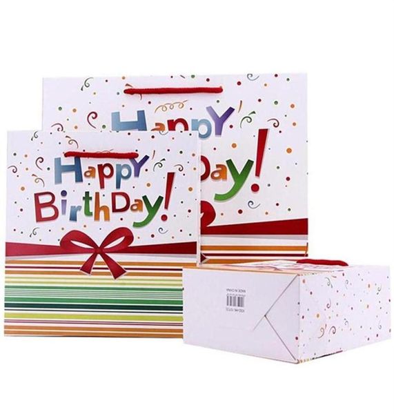 Envoltório de presente 5 pcs feliz aniversário saco de papel kraft amigável com alças recicláveis loja embalagem 211S209O2033626