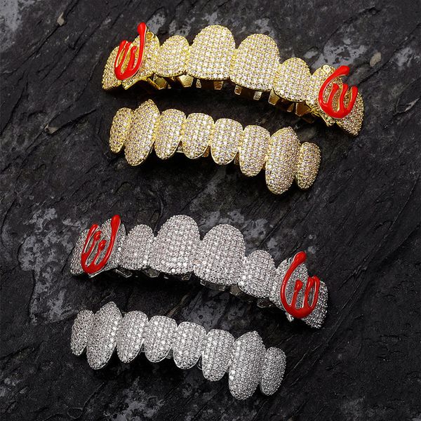 New Bling Teeth Grillz Gelb Weiß vergoldet Voll CZ Grills Set Dental Jewlery Hip Hop Fashion Rapper Schmuck