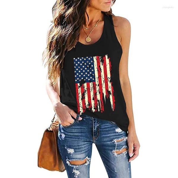 Damen-Tanks, USA, amerikanische Flagge, 3D-Druck, Tanktops, Damen, Y2k, sexy Streetwear, übergroß, O-Ausschnitt, ärmellos, Weste, schulterfrei, Damen-Unterhemd