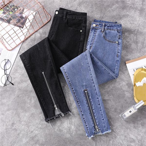 Jeans femininos 2023 Mulheres Spring Casual Solid Solic Chib Denim Trouser Button Button Button High Wash Harem Pant Lady Elegant Pencil F955