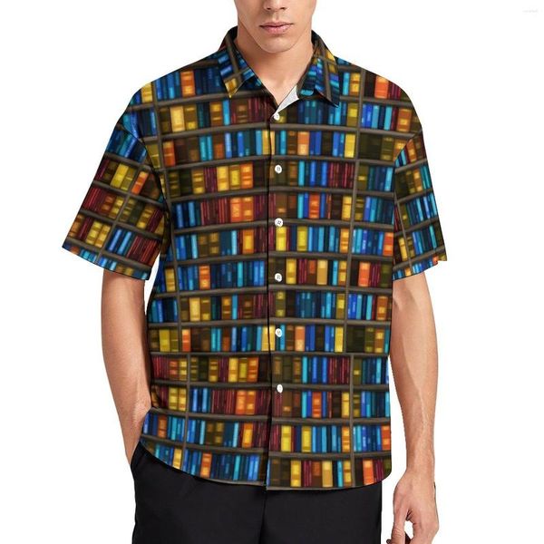 Camisas casuais da biblioteca de camisas impressas da biblioteca Livro de camisa de estampa de férias solta Havaí blusas elegantes de manga curta roupas de tamanho grande personalizado