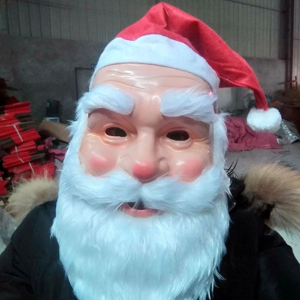 Maschere per feste Maschera di plastica di Babbo Natale con cappello rosso e barba Set di costumi in testa Puntelli Vestito operato in maschera 231124