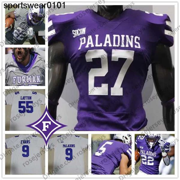 Personalizzato NCAA Stitched College Football Furman Paladins Football Qualsiasi numero Nome Viola Grigio Bianco 4 Darren Grainger 9 Hamp Sisson 22 Devin Wynn 5 Dae'one Maglie