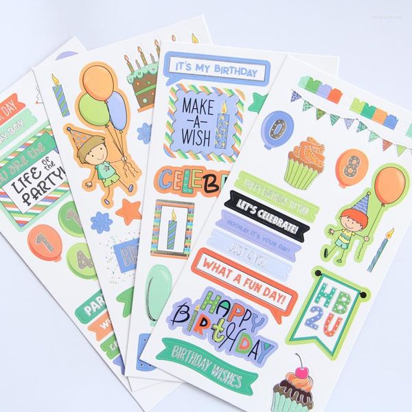 Подарочная упаковка Kljuyp 4pc Birthing Boys Self-Adsive Paper Sticker для скрапбукинга Счастливого планировщика/проекта по созданию/журналированию карт