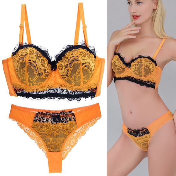 BH-Sets DaiNaFang Sexy Blumenbogen-Frauen-BH-Set Push-Up-Unterwäsche, Gelb, Rot, Rosa, Blau, Beige, ABCDE-Cup, Übergröße, Dessous, Spitze, 230427