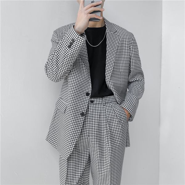 Herren Anzüge Blazer Herren Korean Chic Streetwear Lose Beiläufige Vintage Plaid Anzug Jacken Marke Männliche Mode Hochzeitskleid Blazer Mantel Mann 230427