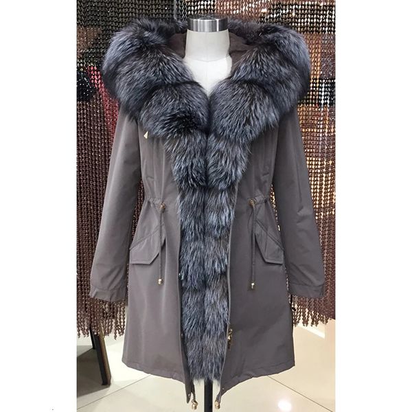 Jaquetas femininas Mulheres Inverno Parka Casaco Jaqueta Fox Rccoon Collar Destacável Coelho Fur Liner Clássico 93cm Comprimento Tecido de Qualidade 16079 D02 231127