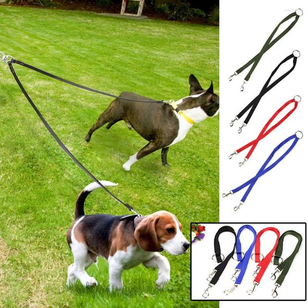 Coleiras de cachorro cor sólida náilon pet corda de reboque caminhada dois cães com uma única ligação dupla trelas acoplador gêmeo trela de caminhada conveniente