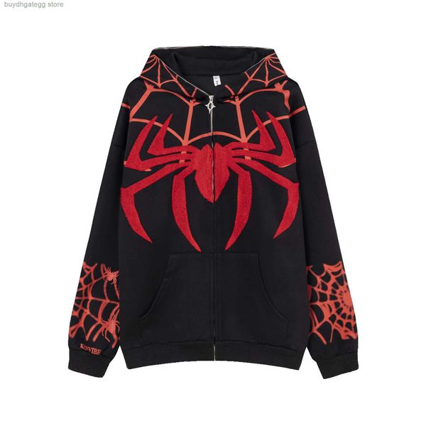 Nuc5 Moletons masculinos High Street American Spider Man Toalha Bordada Suéter Cardigan com Capuz Unissex Marca de Moda Solta e Relaxada Casaco Hip Hop