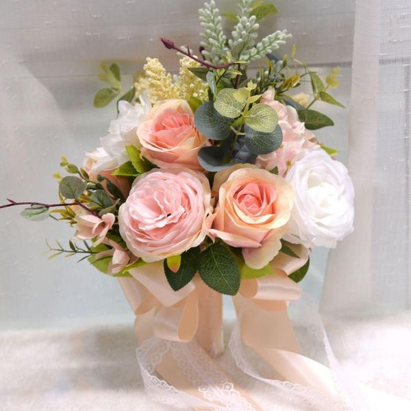 Декоративные цветы с искусственной розовой шелковой атласной лентой свадебный букет для свадебной вечеринки годовщина