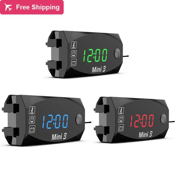 Multifunzione Digital Time Clock Termometro Voltmetro DC 12V 3 in 1 Display a LED per moto Scooter Car Boat IP67 Impermeabile