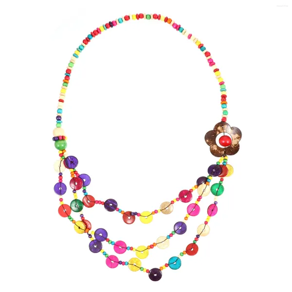 Colares Pingente Amosfun Bohemian Multi-camada Colar Coco Shell Madeira Bead Handmade Jóias Para Mulheres Meninas