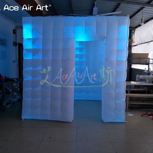 Booth per festa del cubo gonfiabile da 8 piedi Tenda cubica con luci bulbo a LED per il matrimonio
