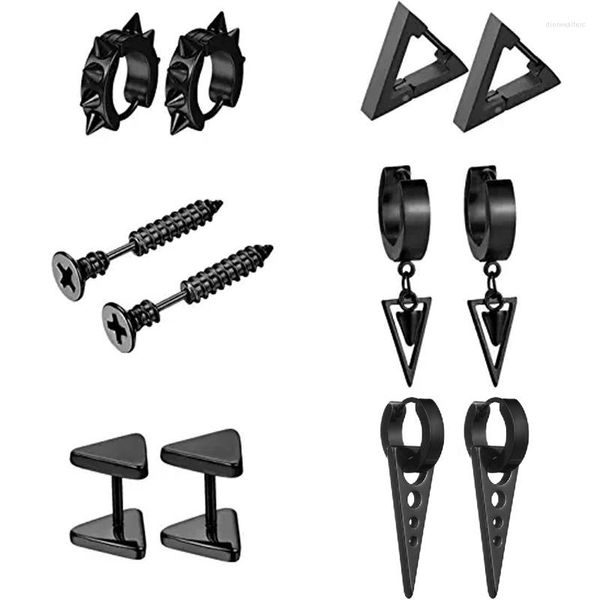 Ohrstecker 2/12 Stück schwarz geometrisches Dreieck Punk Edelstahl Niet Spike Dangle Hoop Set Männer Frauen