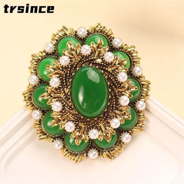 Spille Fascino di lusso Spilla in stile corte francese Corpetto Vintage barocco verde ovale unisex gioielli per banchetti accessori regalo
