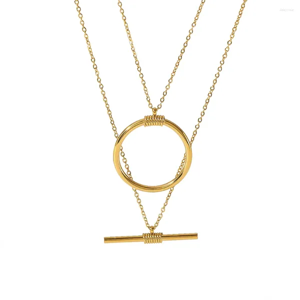 Anhänger Halsketten 2023 Edelstahl OT Bar Halskette Gold Farbe Textur Wasserdicht Charme Schichtung Kragen Schmuck Geschenk