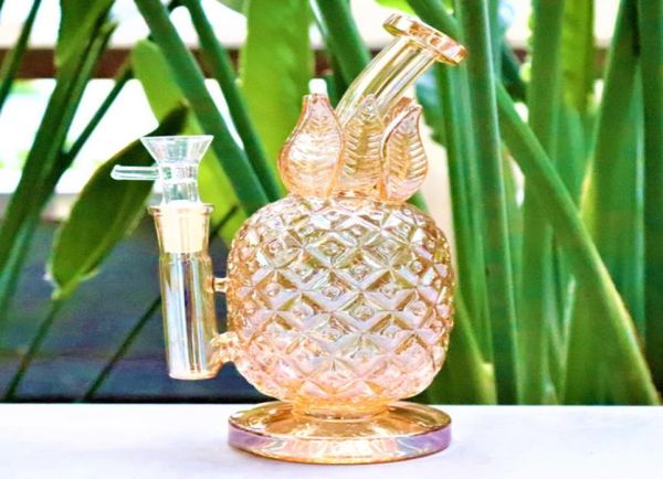 Narghilè ORO CROMO ANANAS VETRO TUBO ACQUA Giada Ananas Bong Forma Unquie Fab Egg Dab Rigs Accessori per fumatori1054719