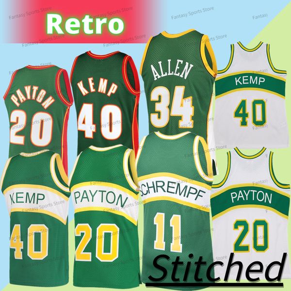 Jersey de basquete retrô Payton 20 Gary Durant 35 Kevin Kemp 40 Shawn Quality Jerseys Green White Yellow Bushback